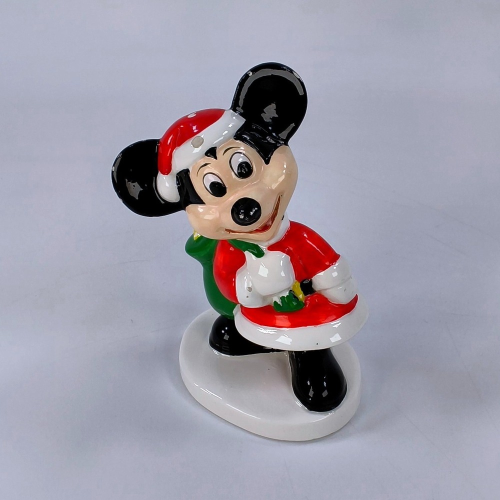 Vintage Disney Mickey Mouse Santa Claus Ceramic Figurine Christmas Decor 4.5"